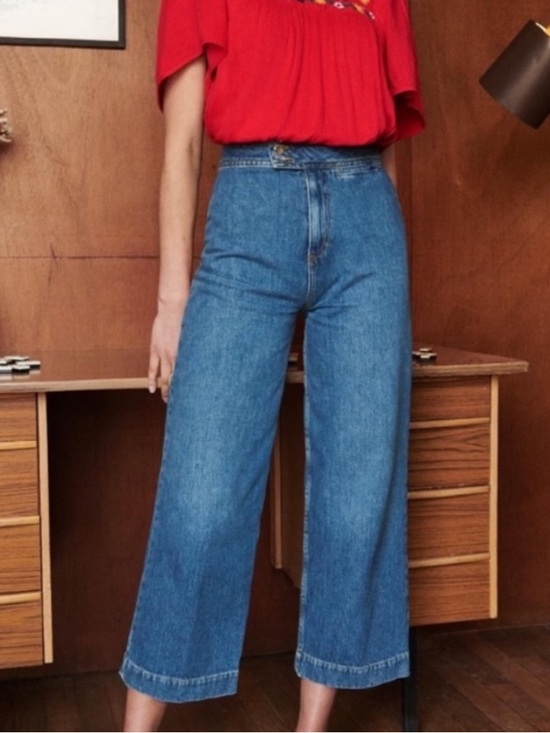 Sezane Denim - Sezane High Waisted Cropped Wide Leg Jeans